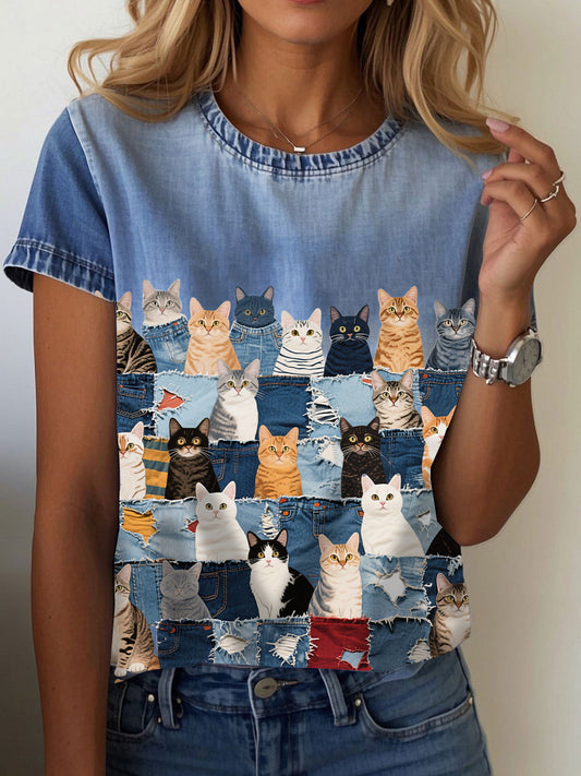 T-shirt Denim Cat feminina