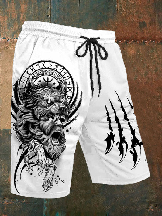 Viking lobo pata do homens arranhão impressão Casual Shorts