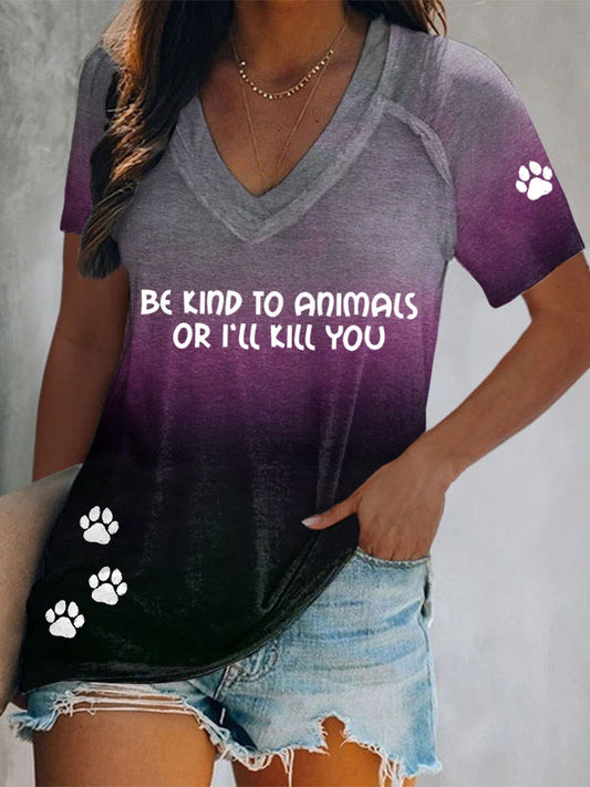 Roupas femininas ser gentil com os animais ou eu vou te matar V-neck tops