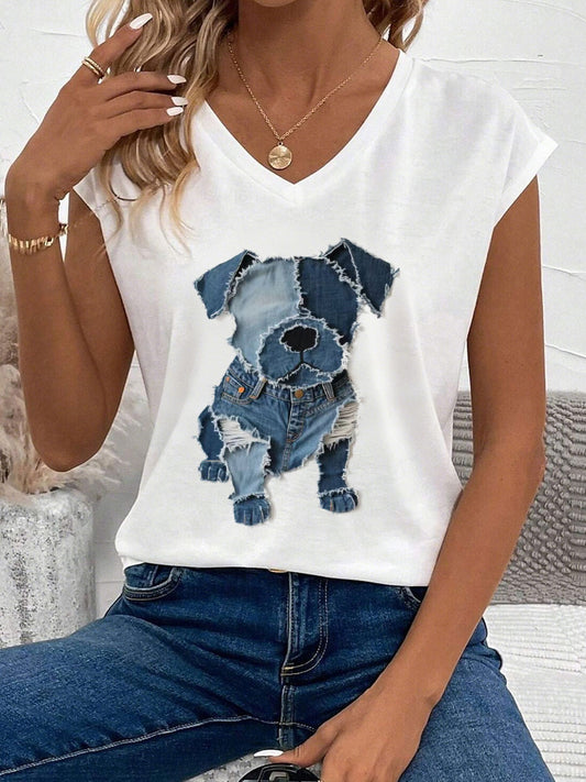Cão bonito padrão Patchwork arte regata das mulheres