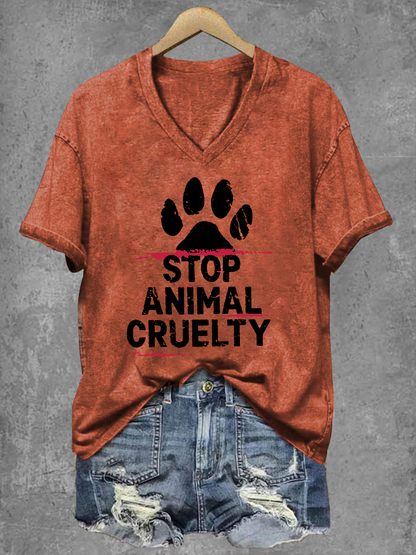 Parar a crueldade animal das mulheres imprimir camiseta V-Neck
