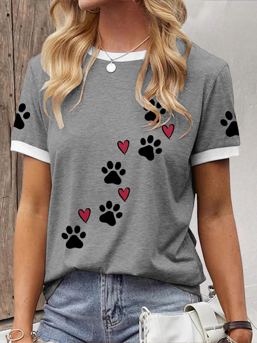 Mulheres Cuidar de Animais Patas Imprimir T-shirt