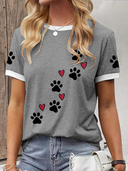 Mulheres Cuidar de Animais Patas Imprimir T-shirt