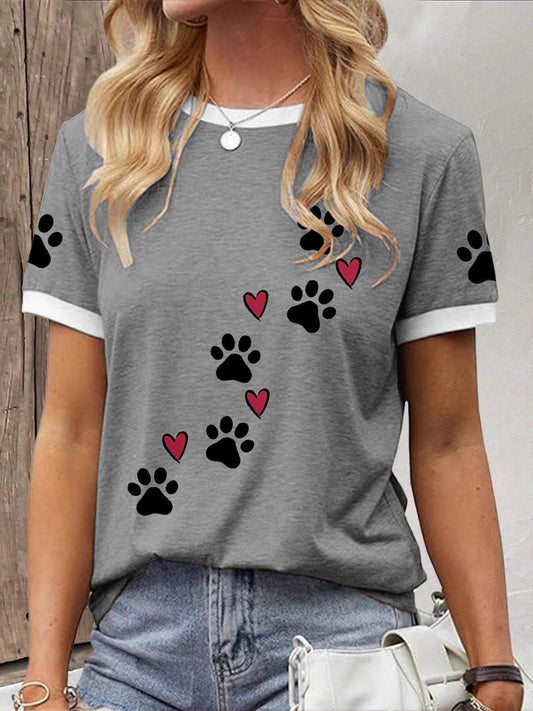 Mulheres Cuidar de Animais Patas Imprimir T-shirt