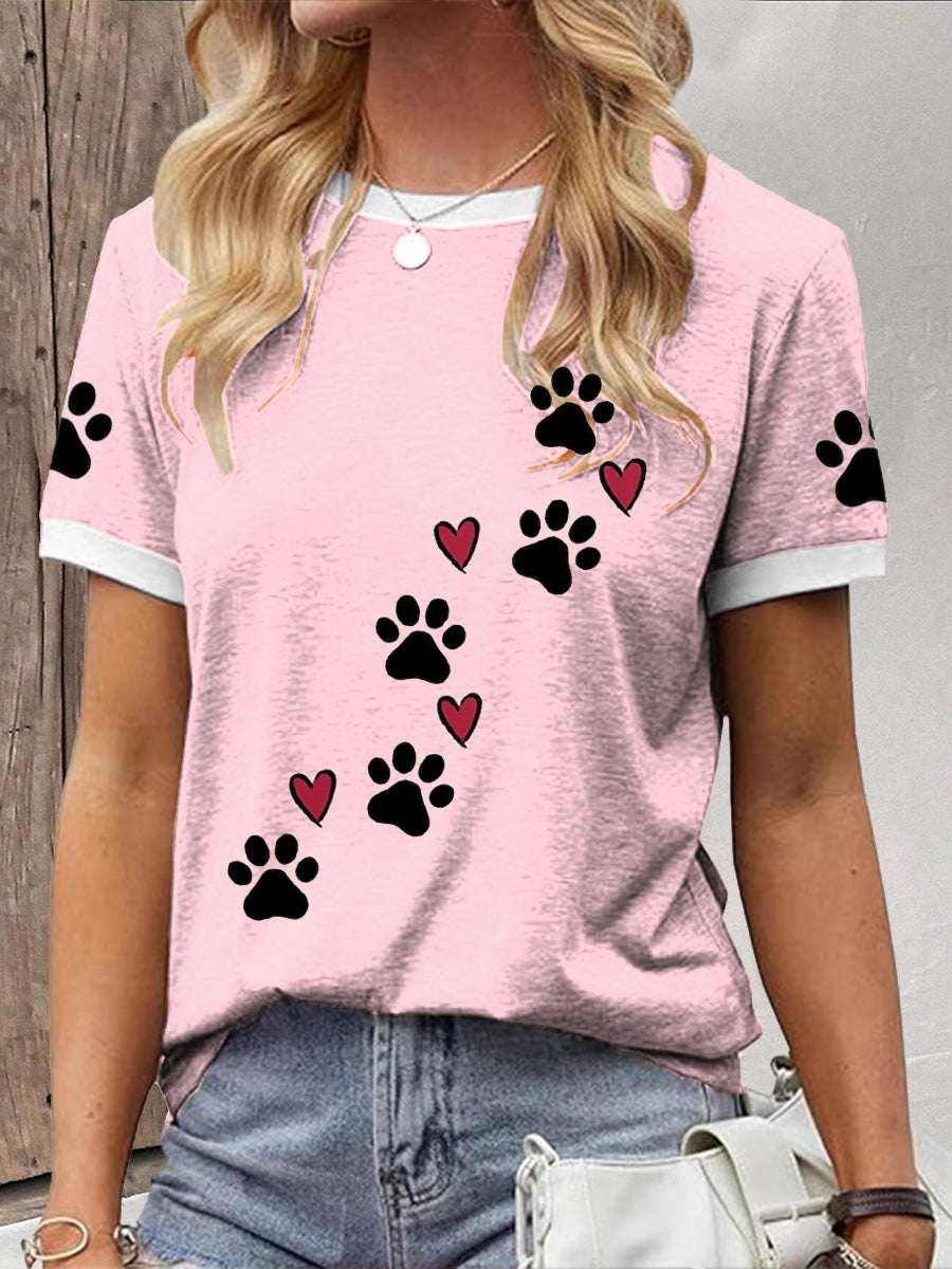 Mulheres Cuidar de Animais Patas Imprimir T-shirt