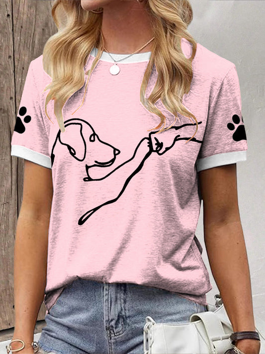 Mulheres Cuidar De Animais Cão Cincos Altos Imprimir T-shirt