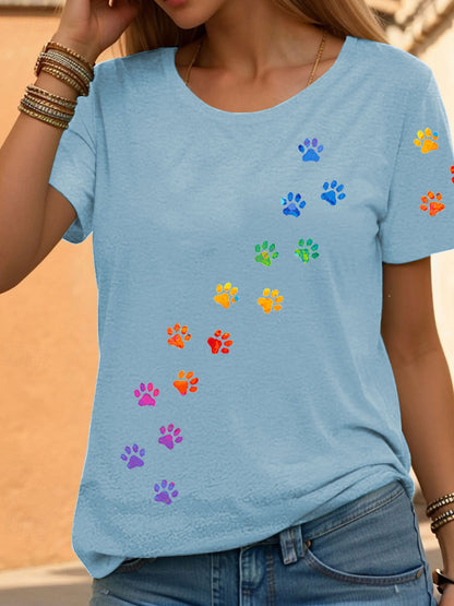 Arco-íris feminino Animal Print Casual Camisetas