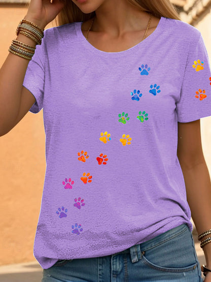 Arco-íris feminino Animal Print Casual Camisetas