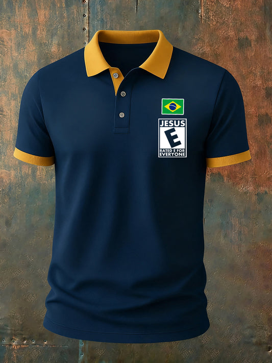Homens impressos fé brasileira camisa polo de manga curta