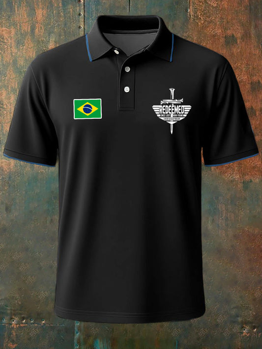 Camisa de manga curta com gola redonda masculina Retro Fé Brasileira.
