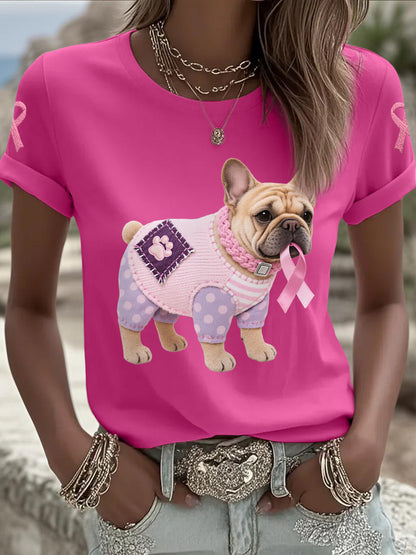 Rosa cão rosa fita câncer de mama consciência Tee apoio feminino