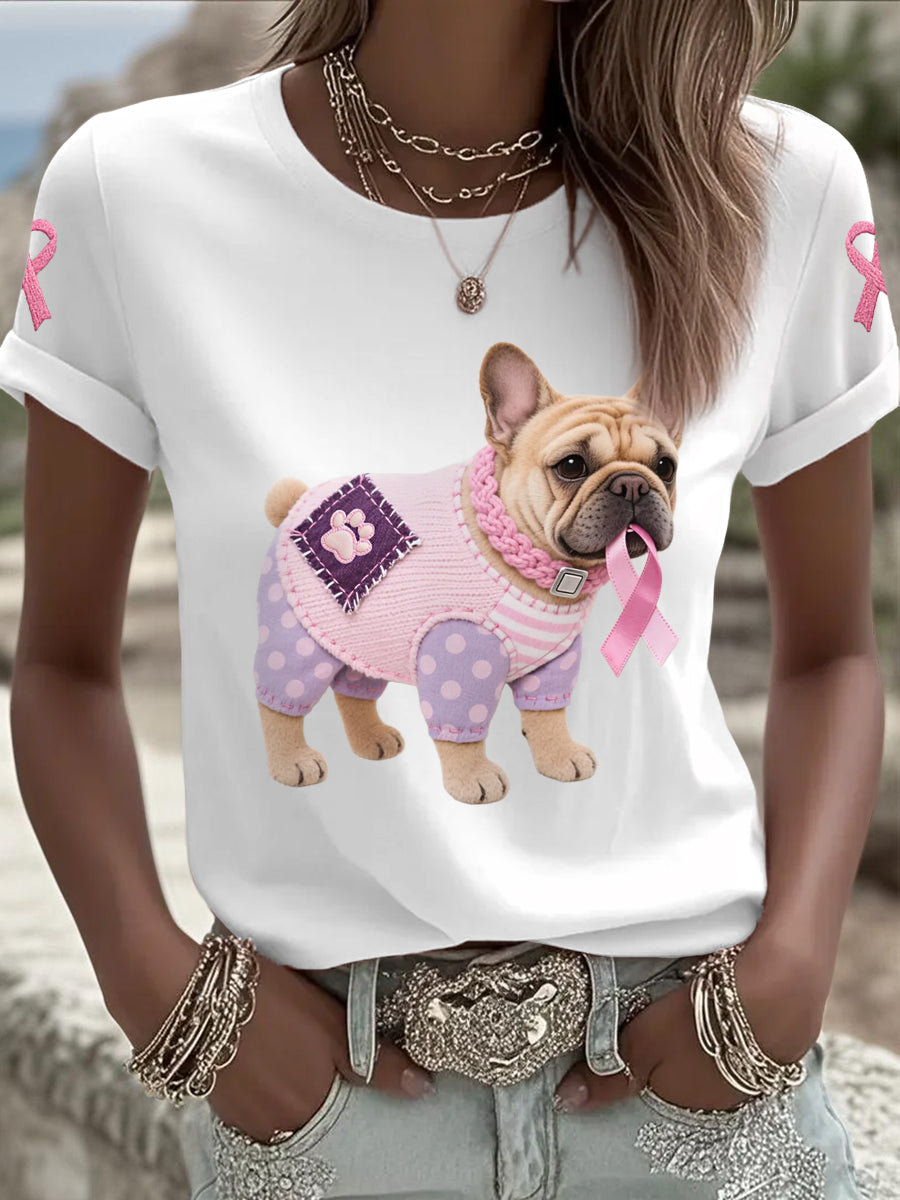 Rosa cão rosa fita câncer de mama consciência Tee apoio feminino