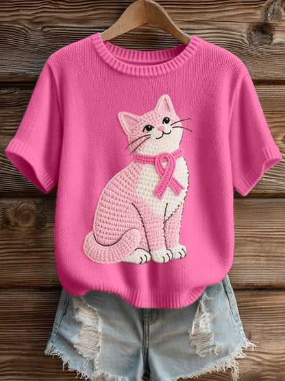 Adorável gato Crochet padrão aconchegante Top de malha feminino