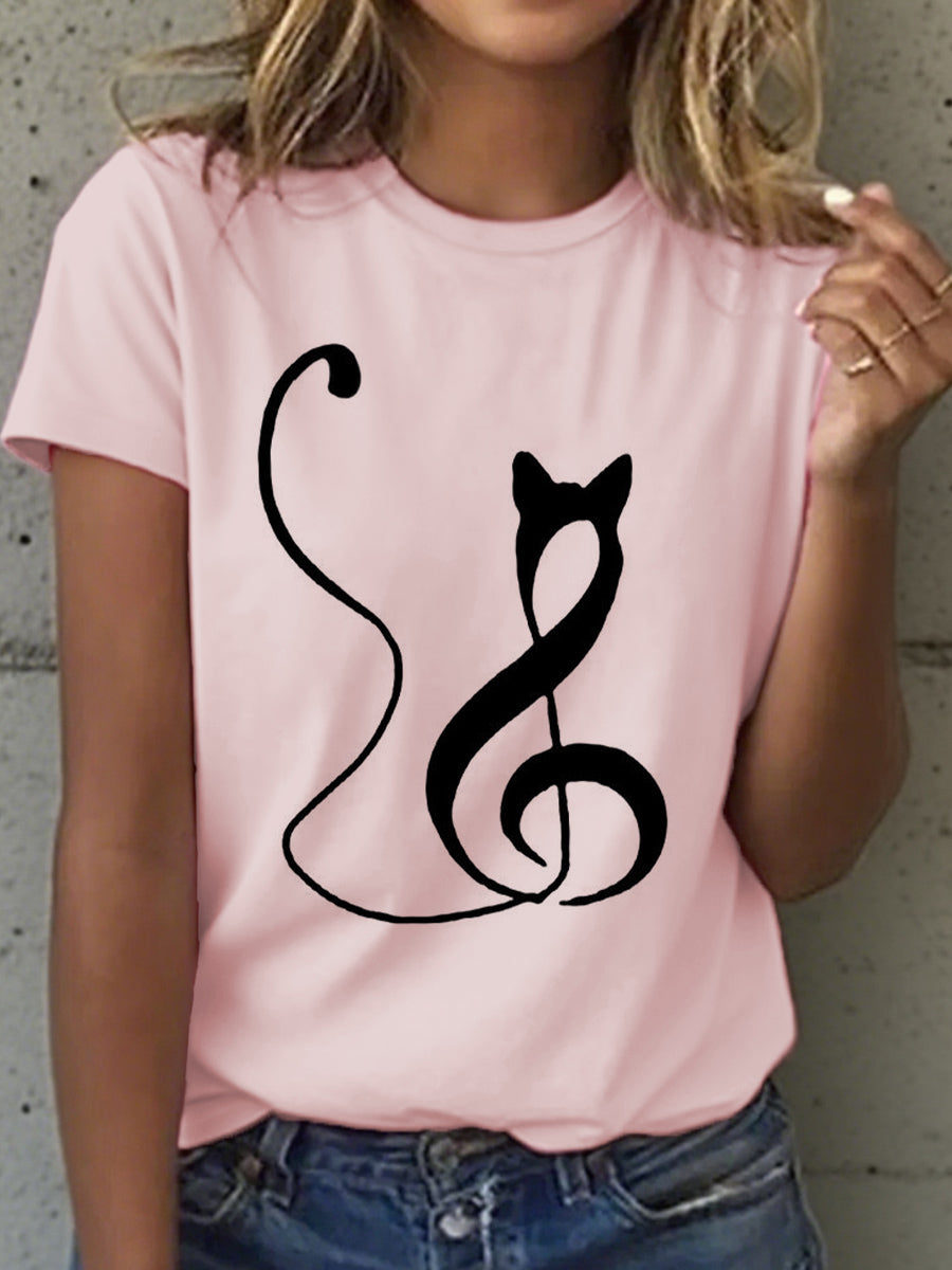 Música Notas das mulheres e Cat Print T-Shirt