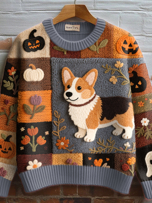 Queda das mulheres Inspirado Cão Corgi Felt Art Cozy Camisola De Malha
