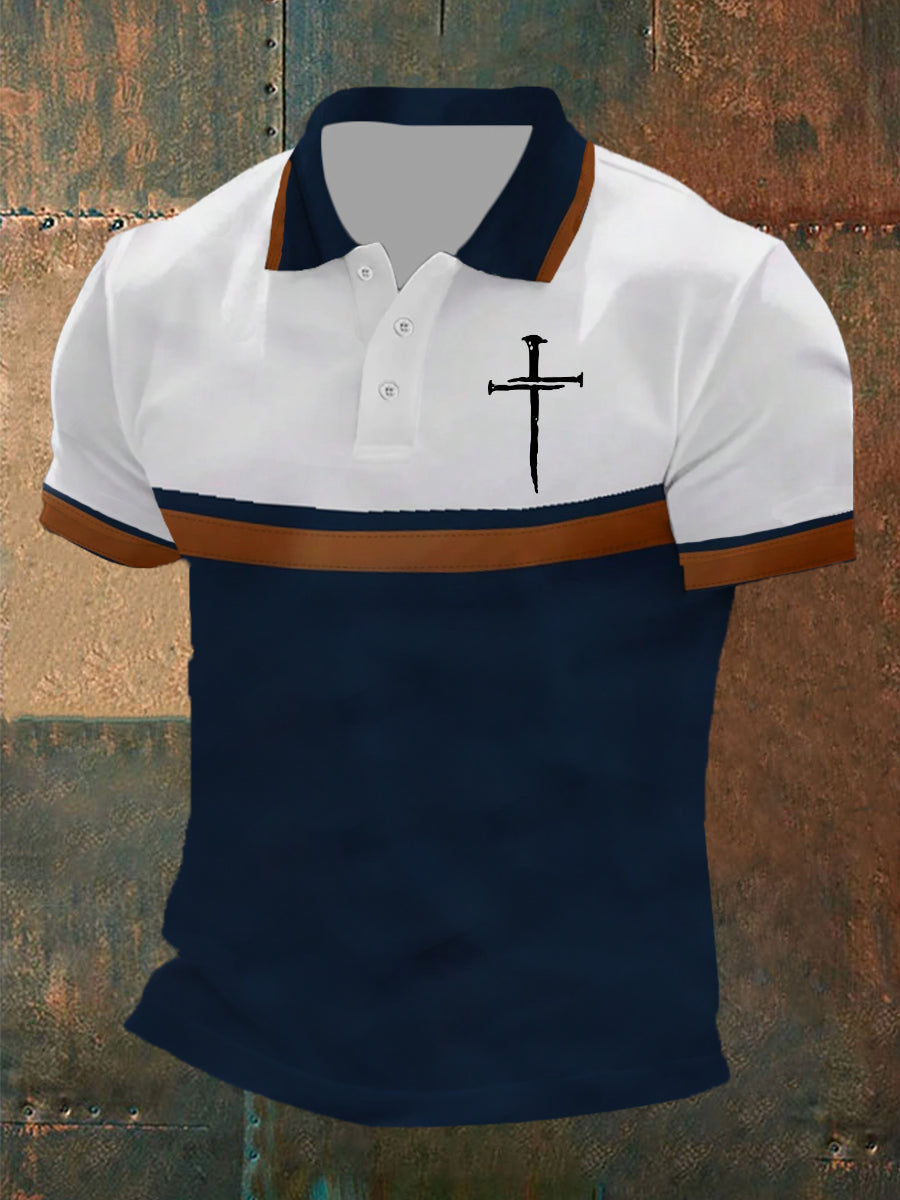 Fé dos homens Cruz Impresso Camisa Polo de Manga Curta