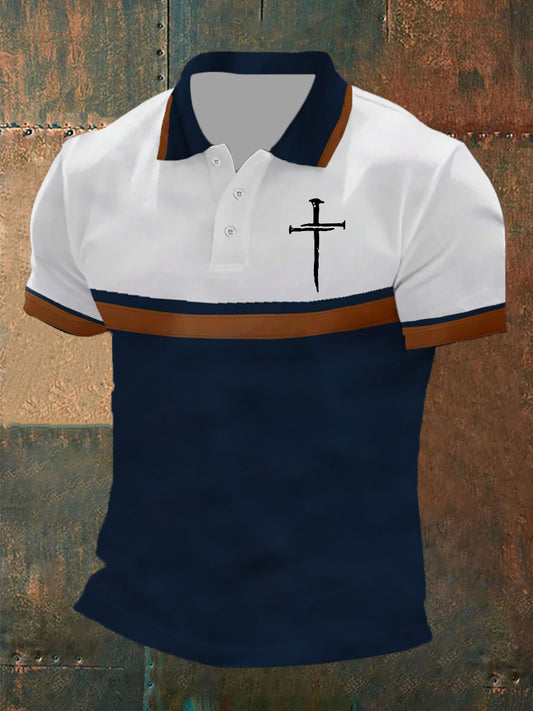 Fé dos homens Cruz Impresso Camisa Polo de Manga Curta