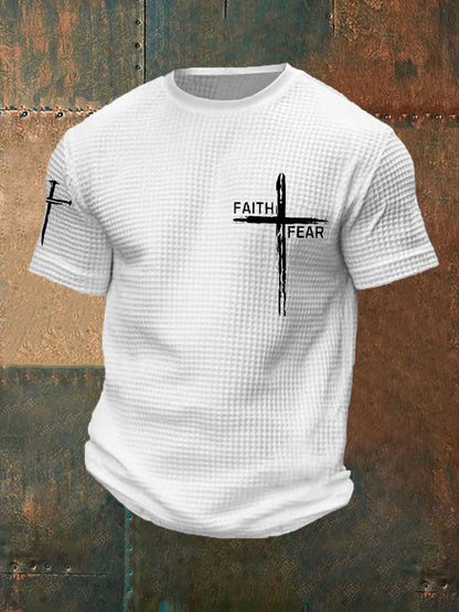 Fé dos homens sobre o medo Fé cruzada Casual Waffle Tee