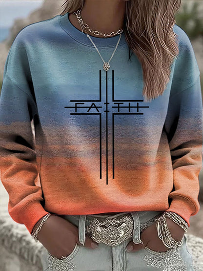 Cruz de fé feminina impressa moletom casual