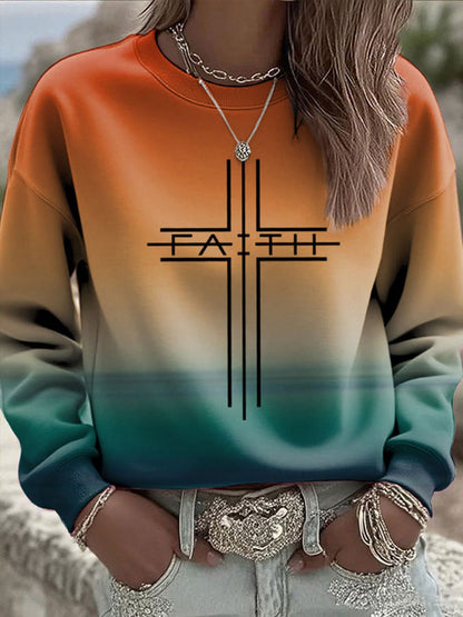 Cruz de fé feminina impressa moletom casual