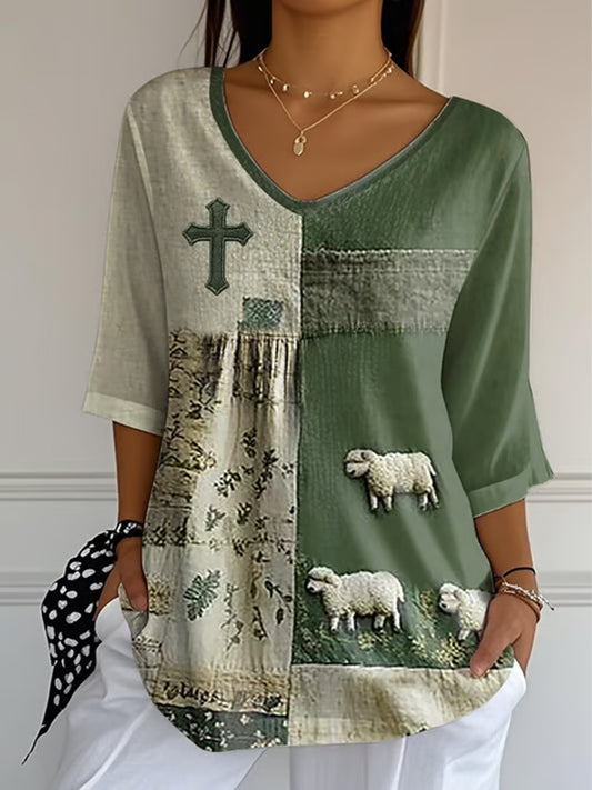 Fé das mulheres Cruz cordeiro bonito imprimir camiseta Casual