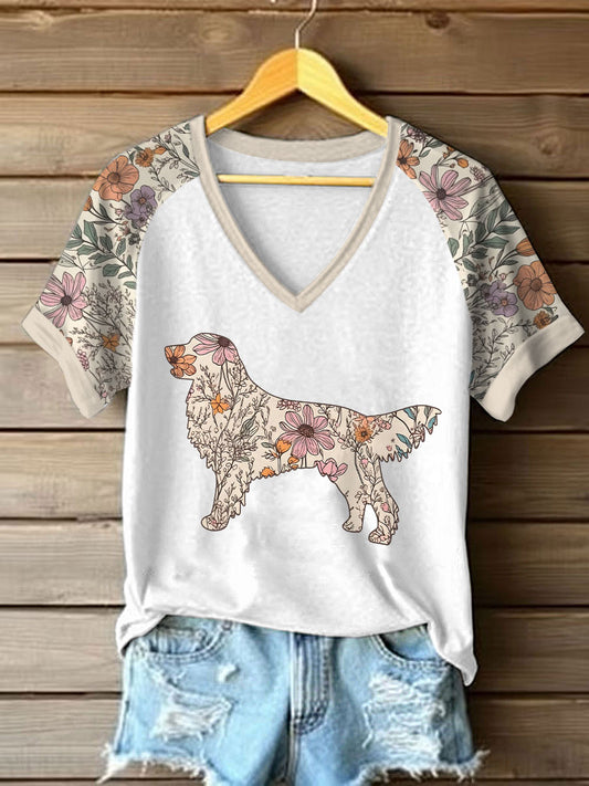 Camiseta Casual Estampada Golden Retriever Feminina