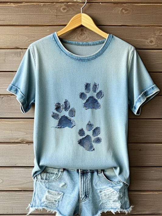 T-shirt Denim Paw feminina