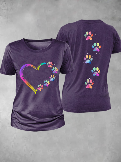 Camiseta feminina do arco-íris Animal pata impressão