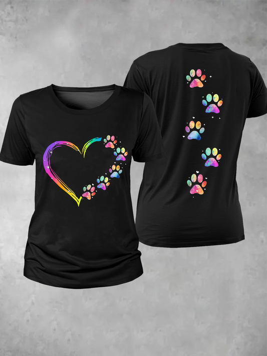 Camiseta feminina do arco-íris Animal pata impressão