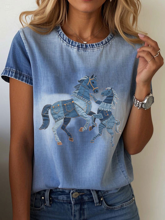 T-shirt Denim Horse feminino