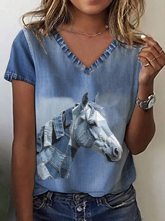 T-shirt Denim Horse feminino