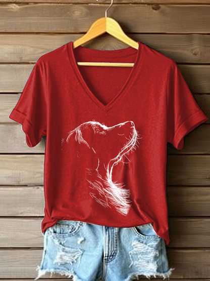 T-shirt Casual impressa Golden Retriever das mulheres