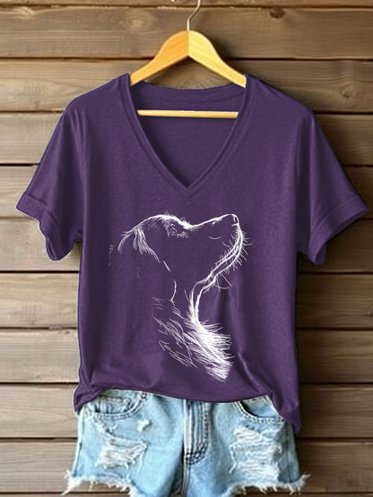 T-shirt Casual impressa Golden Retriever das mulheres