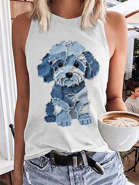Cão bonito padrão Patchwork arte regata das mulheres