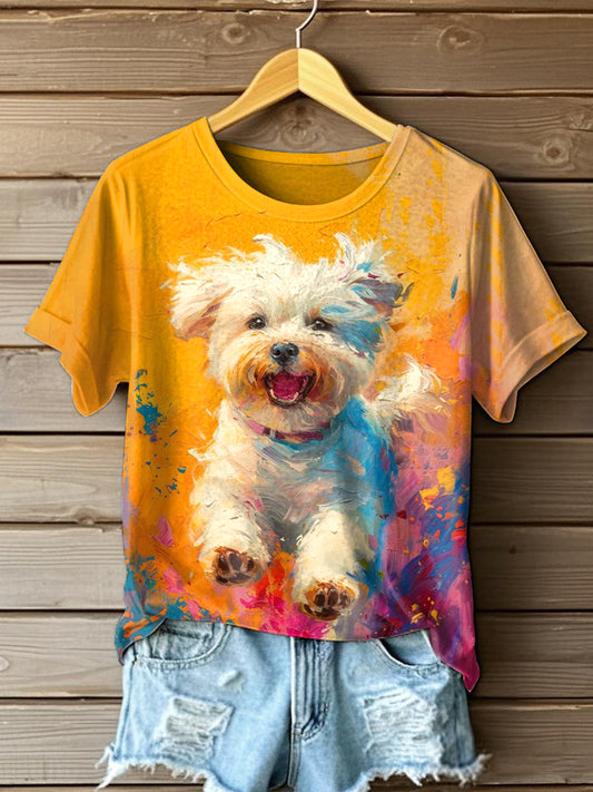 Cão bonito pintura a óleo Art Vintage t-shirt feminino