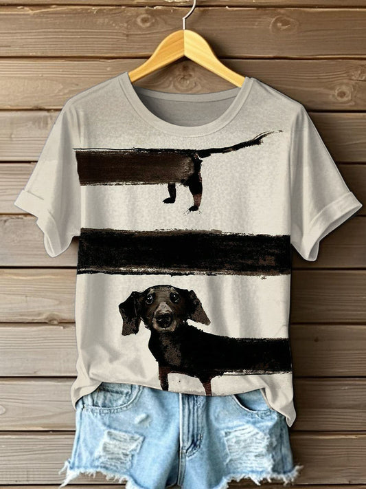 Pintura a óleo Dachshund impressão t-shirt das mulheres