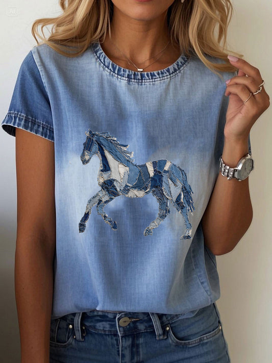 T-shirt Denim Horse feminino