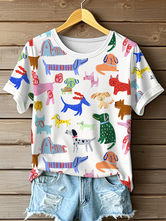 T-shirt impressão arte do cão das mulheres