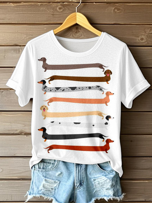 Dachshund engraçado feminino imprimir camiseta de manga curta