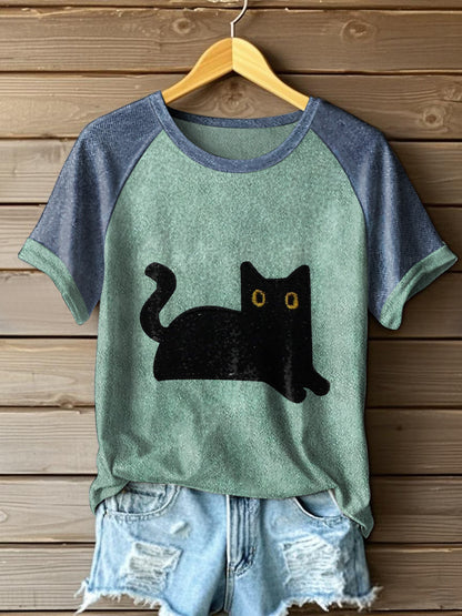 T-shirts com cor de gato preto feminino