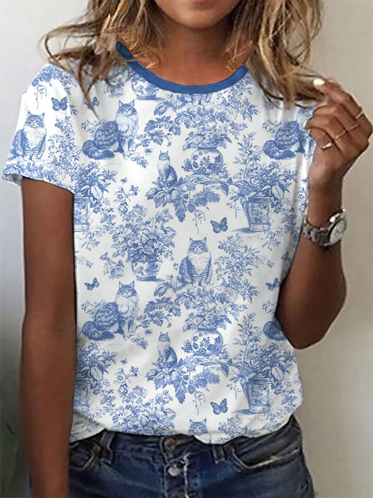 Camiseta casual impressão gato Maine Coon das mulheres