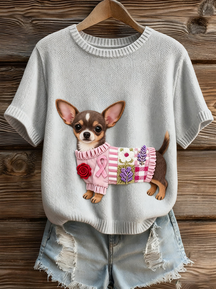 Artístico Animal Print Confortável Malha Top de manga curta feminino