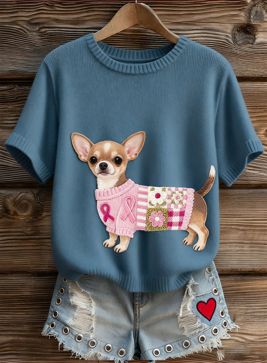 Artístico Animal Print Confortável Malha Top de manga curta feminino