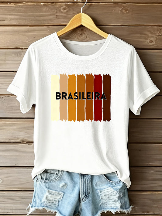 Camiseta Comemorativa Retro da Arte Brasileira Feminina Imprimir Casual