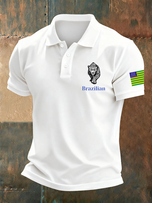 Camisa polo casual retro da impressão da arte brasileira masculina