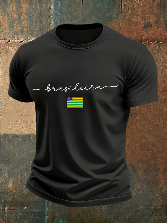Camiseta Casual Retro Impressão de Arte Brasileira Masculina