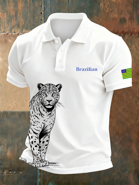 Camisa polo casual retro da impressão da arte brasileira masculina