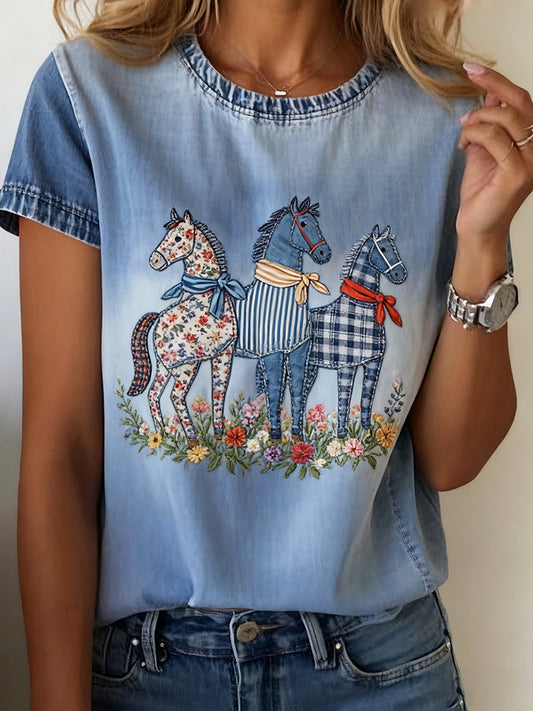 T-shirt confortável do mulheres Vintage Art Animal Print