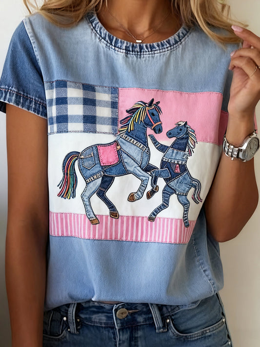 T-shirt confortável do mulheres Vintage Art Animal Print