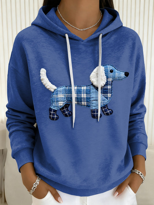 Dog Art Print Drawstring Hoodie das mulheres